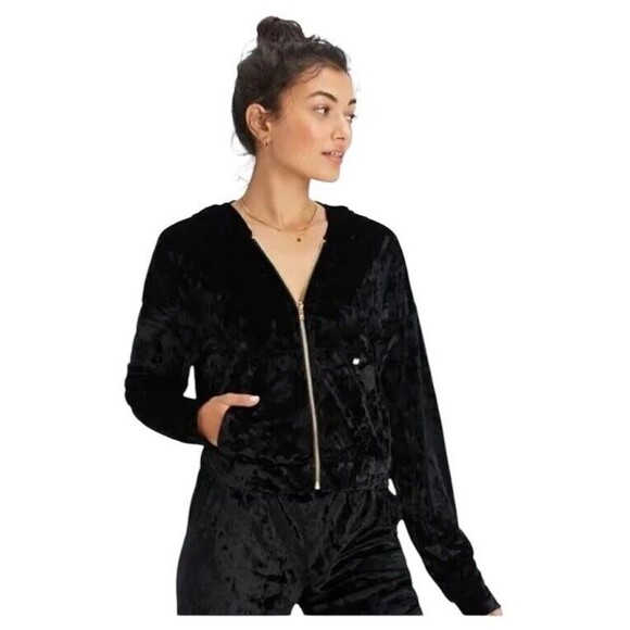 Fabletics Black Crushed velvet Zip Front Hoodie - Size 3X - Picture 1 of 11